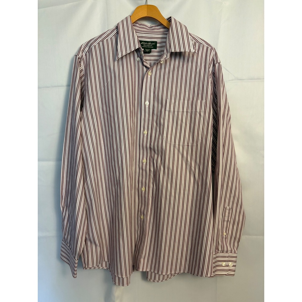 Eddie‎ Bauer Mens Relaxed Fit Wrinkle Resistant Striped Button Down Shirt Large